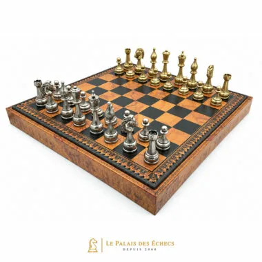 Juego de ajedrez floreado - Tablero de ajedrez - Backgammon y damas en imitación de cuero con almacenamiento y piezas de ajedrez de metal