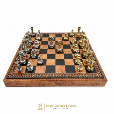 Juego de ajedrez floreado - Tablero de ajedrez - Backgammon y damas en imitación de cuero con almacenamiento y piezas de ajedrez de metal