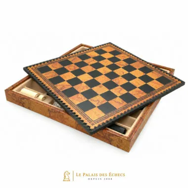 Juego de ajedrez floreado - Tablero de ajedrez - Backgammon y damas en imitación de cuero con almacenamiento y piezas de ajedrez de metal