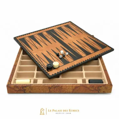 Juego de ajedrez floreado - Tablero de ajedrez - Backgammon y damas en imitación de cuero con almacenamiento y piezas de ajedrez de metal
