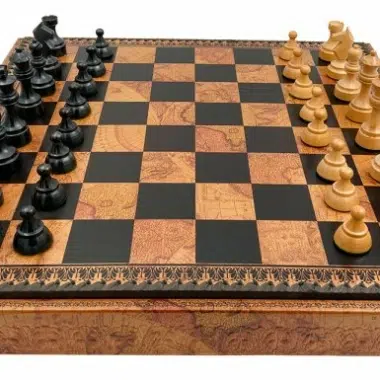 Juego de Ajedrez Clásico - Tablero - Backgammon y Damas en similicuir con almacenamiento & Piezas de madera