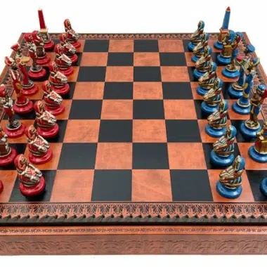 Juego de Ajedrez Egipcio - Tablero de Ajedrez - Backgammon y Damas en imitación de cuero y piezas de metal