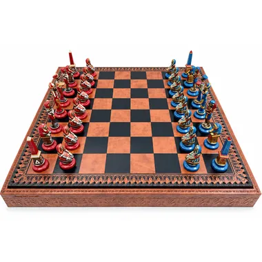 Juego de Ajedrez Egipcio - Tablero de Ajedrez - Backgammon y Damas en imitación de cuero y piezas de metal
