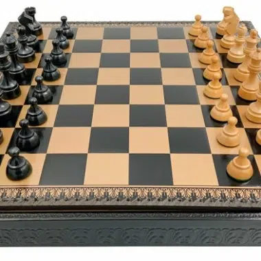 Juego de Ajedrez Clásico - Tablero de Ajedrez - Backgammon y Damas en imitación de cuero con almacenamiento y piezas de madera