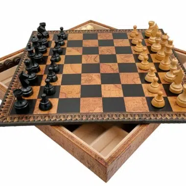 Juego de Ajedrez Clásico - Tablero - Backgammon y Damas en similicuir con almacenamiento & Piezas de madera - Imagen 3