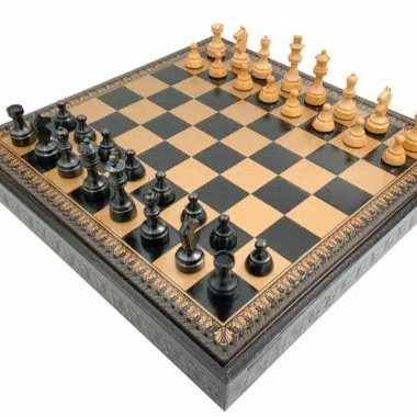 Juego de Ajedrez Clásico - Tablero de Ajedrez - Backgammon y Damas en imitación de cuero con almacenamiento y piezas de madera