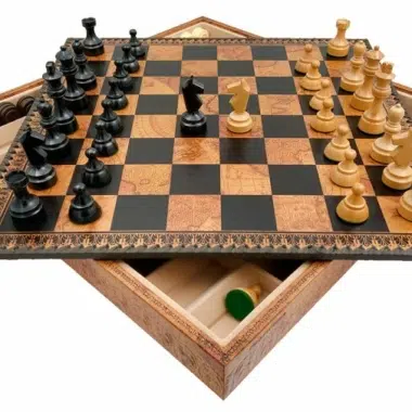 Juego de Ajedrez Clásico - Tablero - Backgammon y Damas en similicuir con almacenamiento & Piezas de madera - Imagen 4