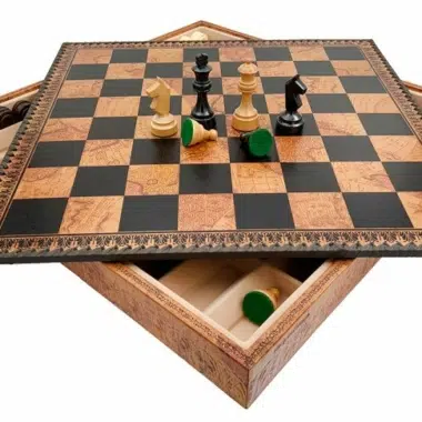 Juego de Ajedrez Clásico - Tablero - Backgammon y Damas en similicuir con almacenamiento & Piezas de madera - Imagen 5