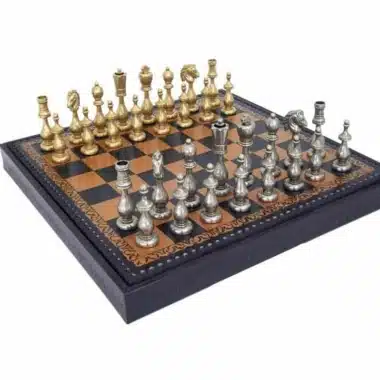 Juego de Ajedrez Arabesco - Tablero de Ajedrez - Backgammon y Damas en imitación de cuero y Piezas de Ajedrez de metal