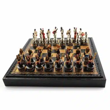 Juego de ajedrez Jazz vs. Rock - Tablero de ajedrez y backgammon de polipiel y piezas de resina