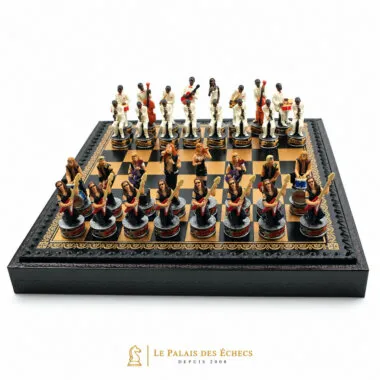 Juego de ajedrez Jazz vs Rock completo con tablero de polipiel con almacenamiento
