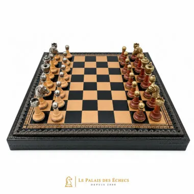 Juego de ajedrez clásico - Tablero de ajedrez y backgammon de cuero y piezas de madera y metal