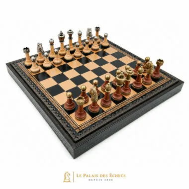 Juego de ajedrez clásico - Tablero de ajedrez y backgammon de cuero y piezas de madera y metal
