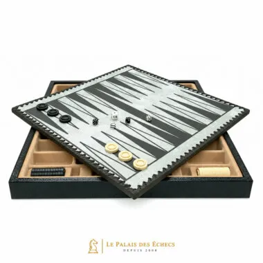 Juego de ajedrez clásico - Tablero de ajedrez y backgammon de cuero y piezas de madera y metal