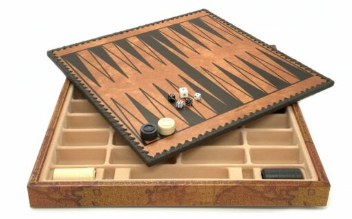 Juego de Ajedrez Clásico - Tablero de Ajedrez - Backgammon y Damas en imitación de cuero con almacenamiento y piezas de metal y madera