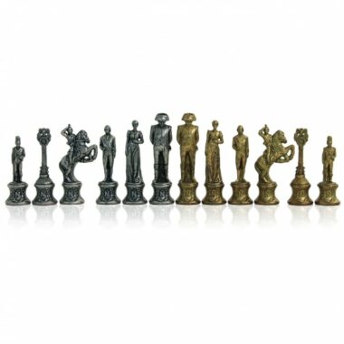 Juego de ajedrez Napoleón - Tablero de ajedrez de cuero artificial y piezas de metal