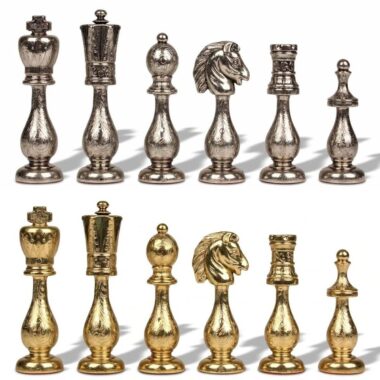 Juego de Ajedrez Arabesco - Tablero de Ajedrez - Backgammon y Damas en imitación de cuero y Piezas de Ajedrez de metal