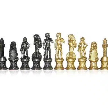 Alternative view of Juego de ajedrez Florentino - Tablero de ajedrez con efecto de latón y marco de madera y piezas de metal