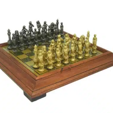 Juego de ajedrez Florentino - Tablero de ajedrez con efecto de latón y marco de madera y piezas de metal