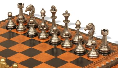 Bonito juego de ajedrez con flores - Ajedrez y damas de cuero y piezas de metal