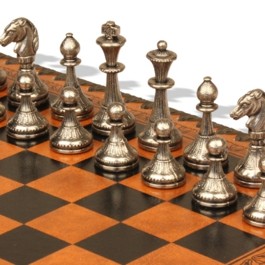 Bonito juego de ajedrez con flores - Ajedrez y damas de cuero y piezas de metal