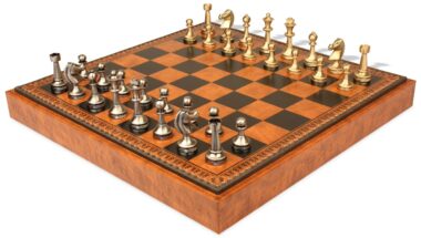 Grand Staunton Chess Set - Tablero de ajedrez - Backgammon y Damas en imitación de cuero y piezas de latón macizo