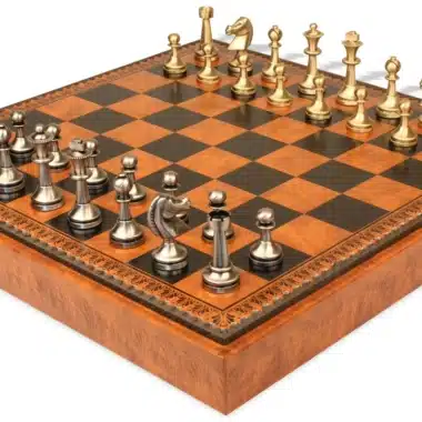 Grand Staunton Chess Set - Tablero de ajedrez - Backgammon y Damas en imitación de cuero y piezas de latón macizo
