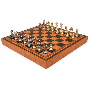 Grand Staunton Chess Set - Tablero de ajedrez - Backgammon y Damas en imitación de cuero y piezas de latón macizo