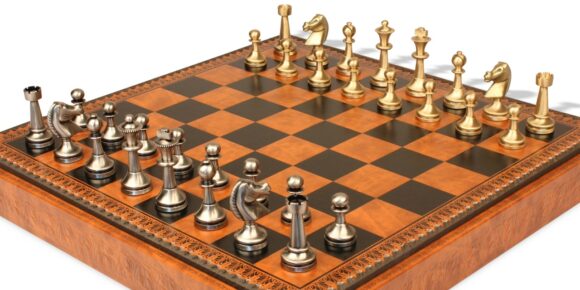 Staunton Grand Chess Set - Tablero de ajedrez - Backgammon y Damas en imitación de cuero y piezas de latón macizo