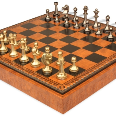 Staunton Grand Chess Set - Tablero de ajedrez - Backgammon y Damas en imitación de cuero y piezas de latón macizo