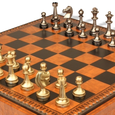 Staunton Grand Chess Set - Tablero de ajedrez - Backgammon y Damas en imitación de cuero y piezas de latón macizo