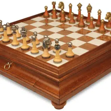 Juego de Ajedrez Clásico - Tablero de Madera y Alabastro de Toscana con Cajón & Piezas de Metal y Madera