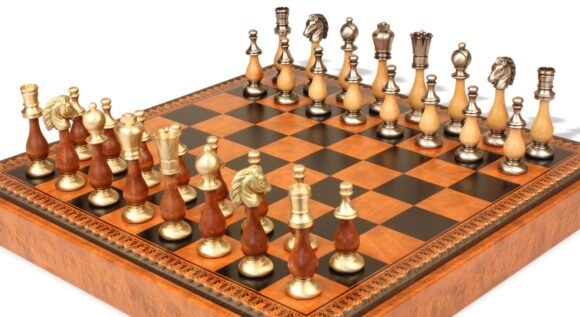 Gran Juego de Ajedrez Oriental - Tablero de ajedrez - Backgammon y Damas en imitación de cuero y piezas de madera y metal