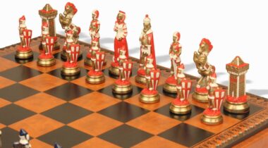 Juego de ajedrez Mary Stuart - Tablero de ajedrez - Backgammon y damas en imitación de cuero y piezas de metal
