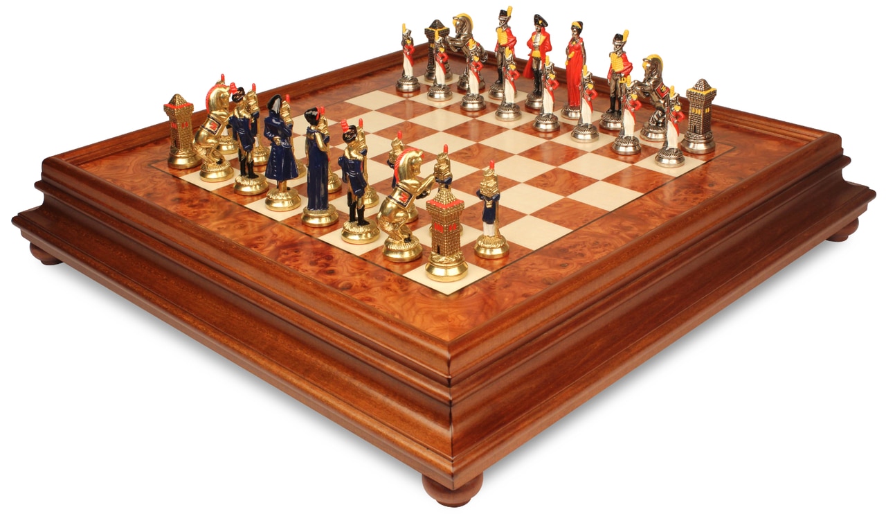 Juego de Ajedrez Napoleón - Tablero de Madera de Brezo y Madera de Olmo con Cajón y Piezas de Metal - Imagen 5