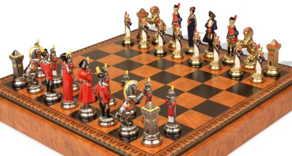 Juego de Ajedrez Napoleón - Tablero de ajedrez - Backgammon y Damas en imitación de cuero y piezas de metal
