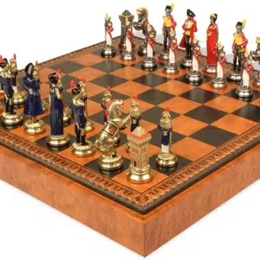 Juego de Ajedrez Napoleón - Tablero de ajedrez - Backgammon y Damas en imitación de cuero y piezas de metal