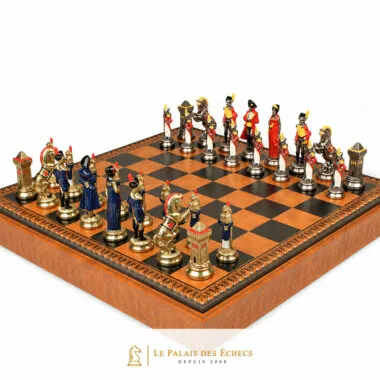 Juego de Ajedrez Napoleón - Tablero de ajedrez - Backgammon y Damas en imitación de cuero y piezas de metal
