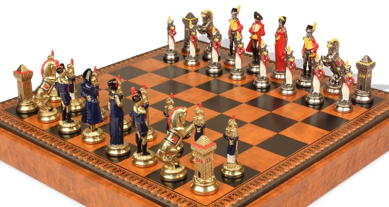 Juego de Ajedrez Napoleón - Tablero de ajedrez - Backgammon y Damas en imitación de cuero y piezas de metal