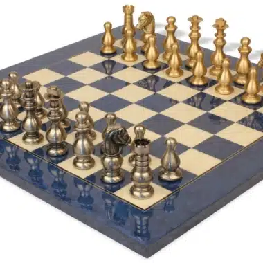 Juego de ajedrez de la Guardia Francesa - Tablero de arce azul y madera de brezo y piezas de latón macizo