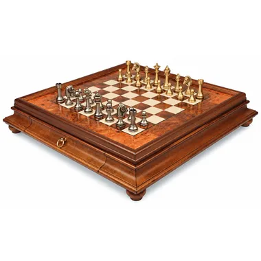 Juego de ajedrez Staunton completo sobre tablero de madera de brezo con cajón