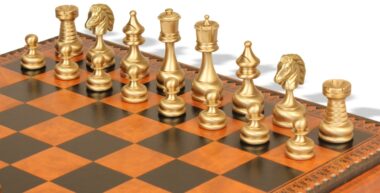 Juego de Ajedrez Persa - Tablero de ajedrez - Backgammon y Damas en imitación de cuero y piezas de latón macizo
