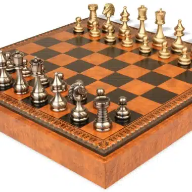 Juego de Ajedrez Persa - Tablero de ajedrez - Backgammon y Damas en imitación de cuero y piezas de latón macizo