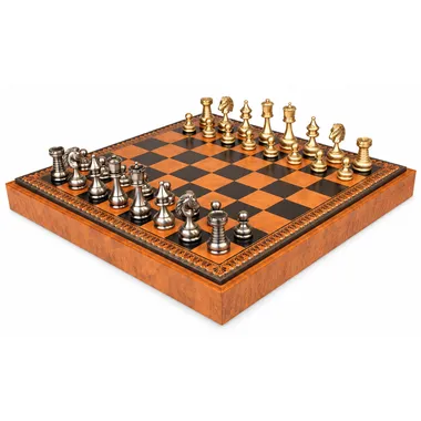 Juego de Ajedrez Persa - Tablero de ajedrez - Backgammon y Damas en imitación de cuero y piezas de latón macizo