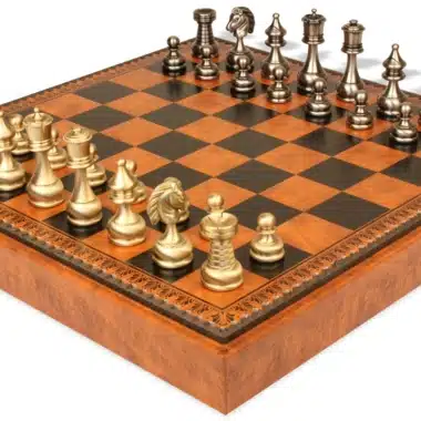 Juego de Ajedrez Persa - Tablero de ajedrez - Backgammon y Damas en imitación de cuero y piezas de latón macizo