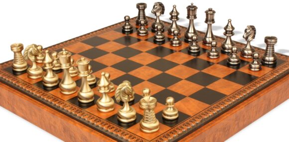 Juego de Ajedrez Persa - Tablero de ajedrez - Backgammon y Damas en imitación de cuero y piezas de latón macizo