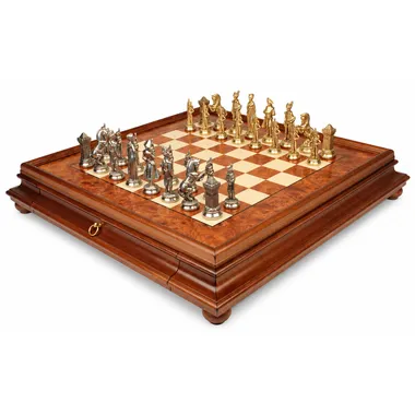 Juego de ajedrez Napoleón completo sobre caja de madera de brezo con cajón