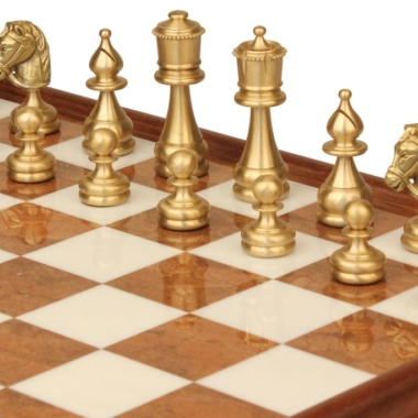 Juego de ajedrez persa - Tablero de ajedrez de madera y alabastro toscano con cajón y piezas de latón macizo