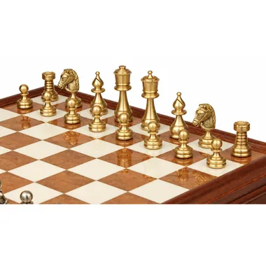 Juego de ajedrez persa - Tablero de ajedrez de madera y alabastro toscano con cajón y piezas de latón macizo