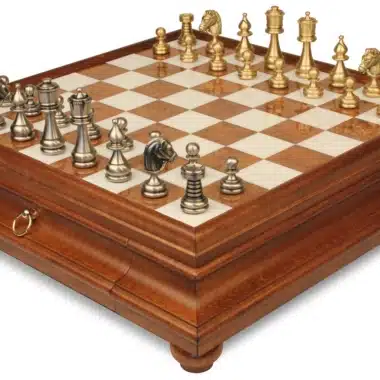 Juego de ajedrez persa - Tablero de ajedrez de madera y alabastro toscano con cajón y piezas de latón macizo